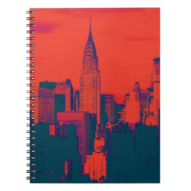 Dotted Red Retro Style Pop Art New York City Notebook (Front)