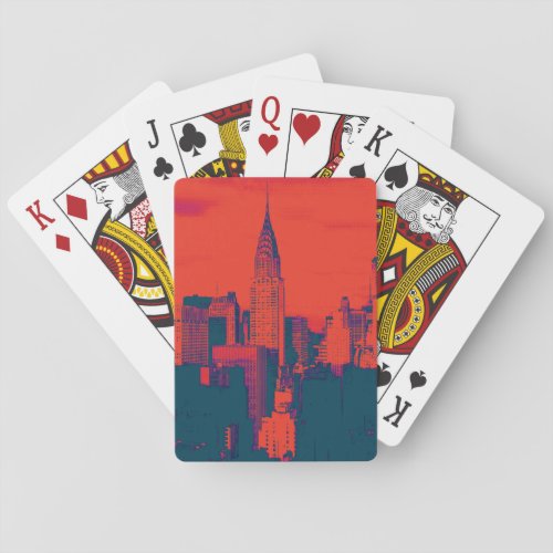 Dotted Red Retro Style Pop Art New York City Poker Cards