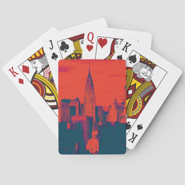 Dotted Red Retro Style Pop Art New York City Poker Cards (Back)