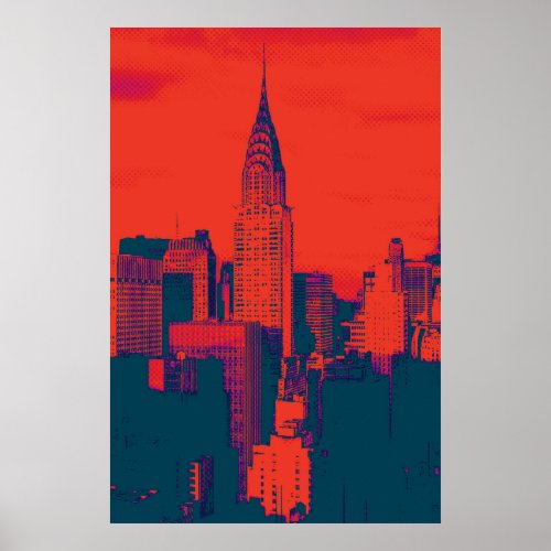 Dotted Red Retro Style Pop Art New York City Poster