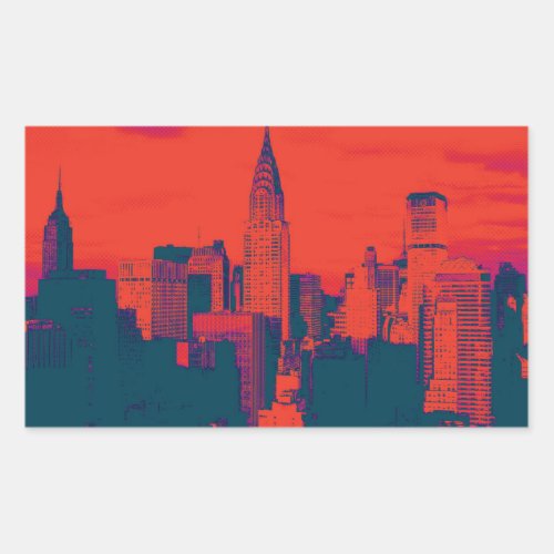 Dotted Red Retro Style Pop Art New York City Rectangular Sticker