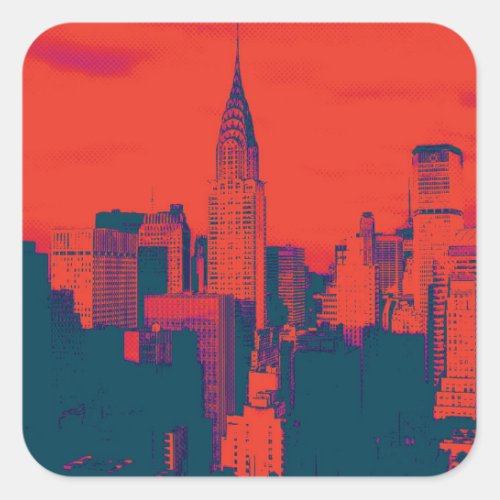 Dotted Red Retro Style Pop Art New York City Square Sticker