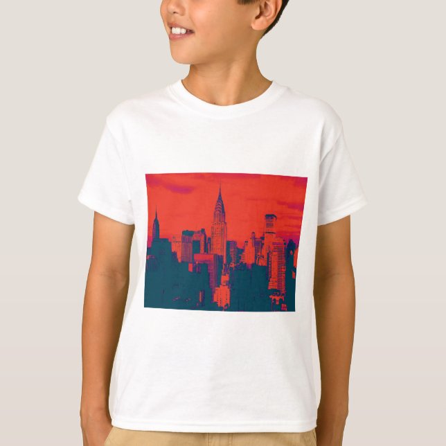 Dotted Red Retro Style Pop Art New York City T-Shirt (Front)