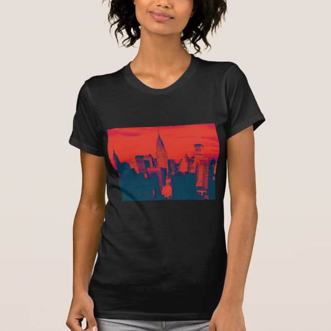 Dotted Red Retro Style Pop Art New York City T-Shirt (Front)