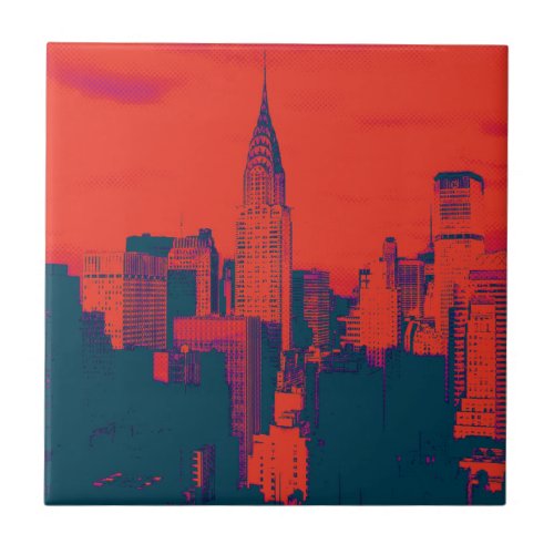 Dotted Red Retro Style Pop Art New York City Tile