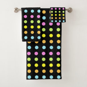 Dotted Stripes in Pastel Colors on Black Bath Towel Set