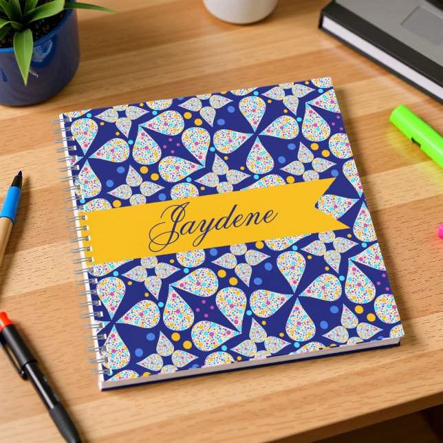 Dotted Tear Drops On A Navy Background Notebook (Customize it and it will be your perfect companion on those study days and nights.)