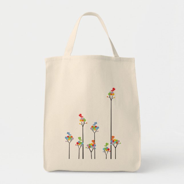 Dotted Trees & Cute Birds Fun Custom Tote Bag (Front)