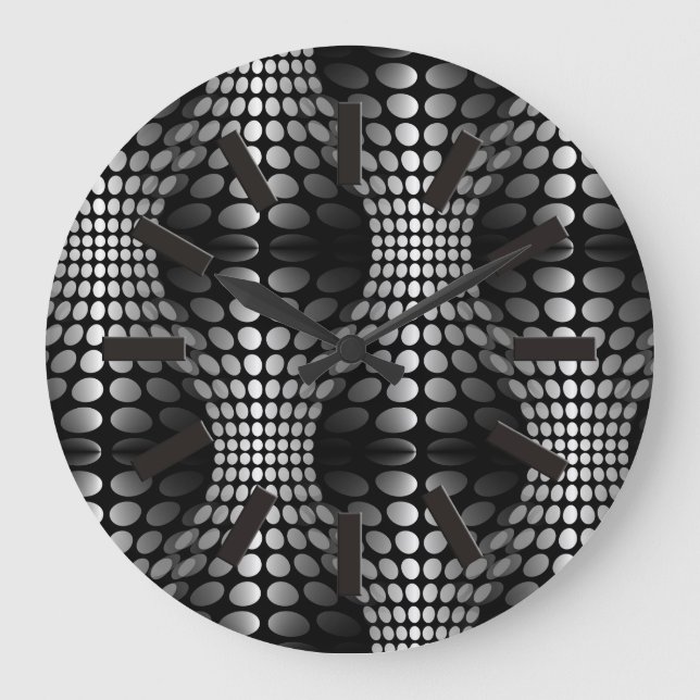 Dotted Waves Wallpaper black & white Large Clock (Front)