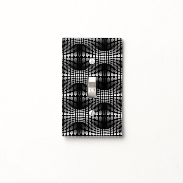 Dotted Waves Wallpaper black & white Light Switch Cover (In Situ)