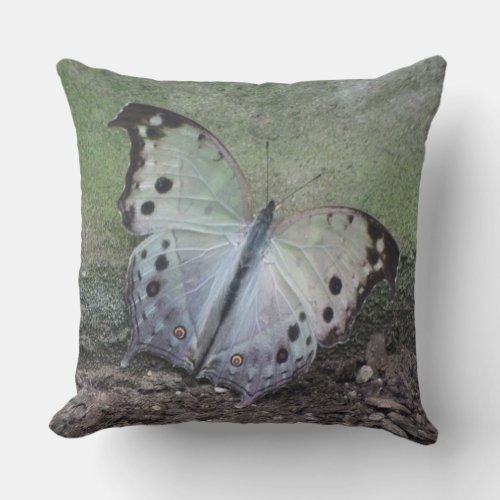 Dotted White Tropical Butterfly Throw Pillow