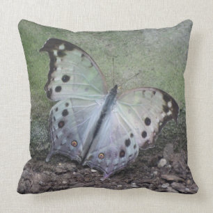 Dotted White Tropical Butterfly Throw Pillow