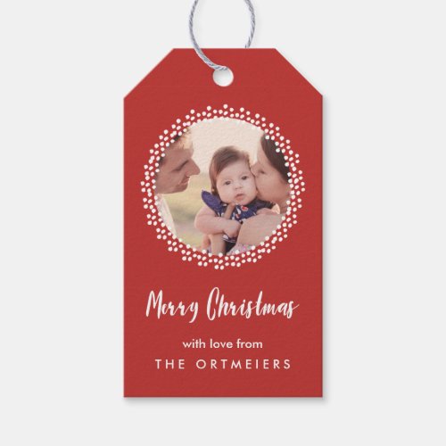 Dotted Wreath Holiday Photo Gift Tags