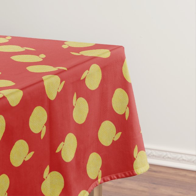 Dotted Yellow Apples with Red Background Tablecloth (In Situ)