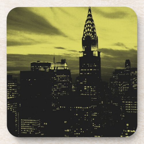 Dotted Yellow Black New York City Beverage Coaster