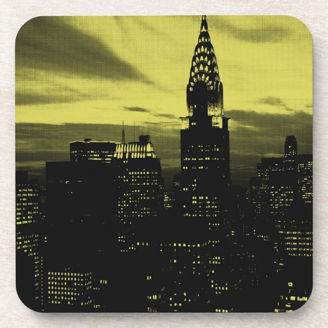 Dotted Yellow Black New York City Beverage Coaster (Front)