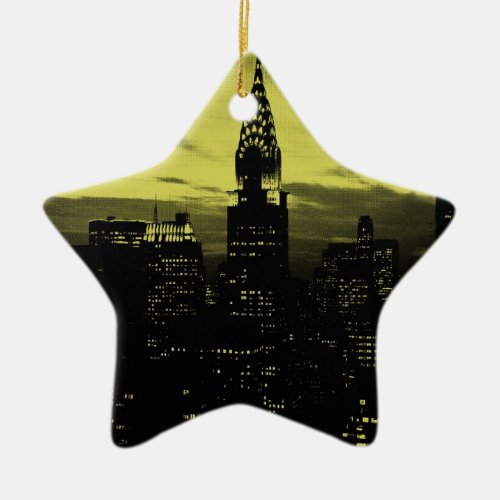 Dotted Yellow Black New York City Ceramic Ornament