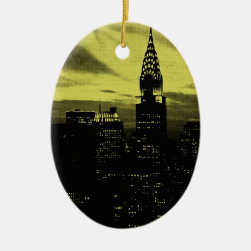 Dotted Yellow Black New York City Ceramic Ornament
