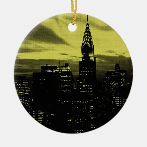 Dotted Yellow Black New York City Ceramic Ornament