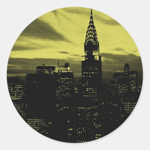 Dotted Yellow Black New York City Classic Round Sticker
