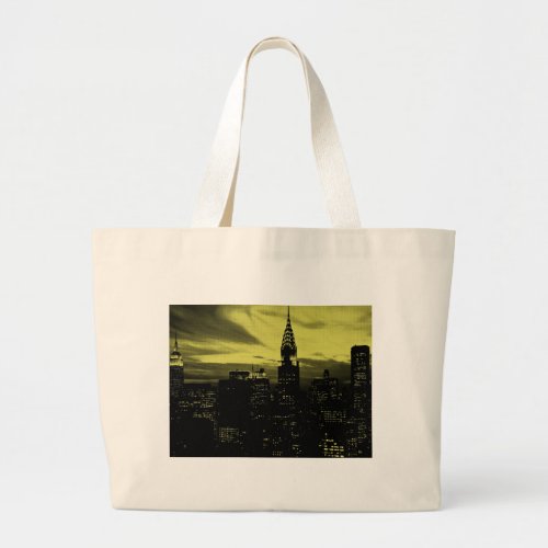 Dotted Yellow Black New York City Large Tote Bag