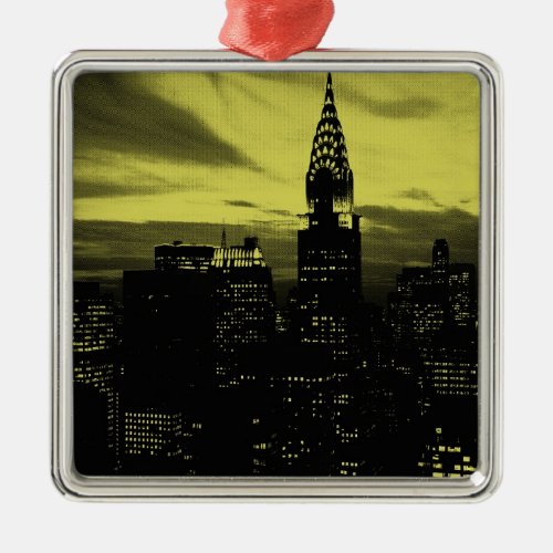 Dotted Yellow Black New York City Metal Ornament