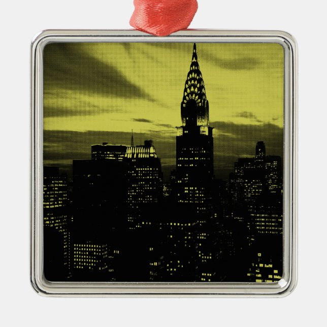 Dotted Yellow Black New York City Metal Ornament (Front)