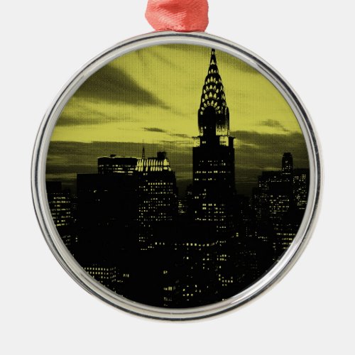 Dotted Yellow Black New York City Metal Ornament