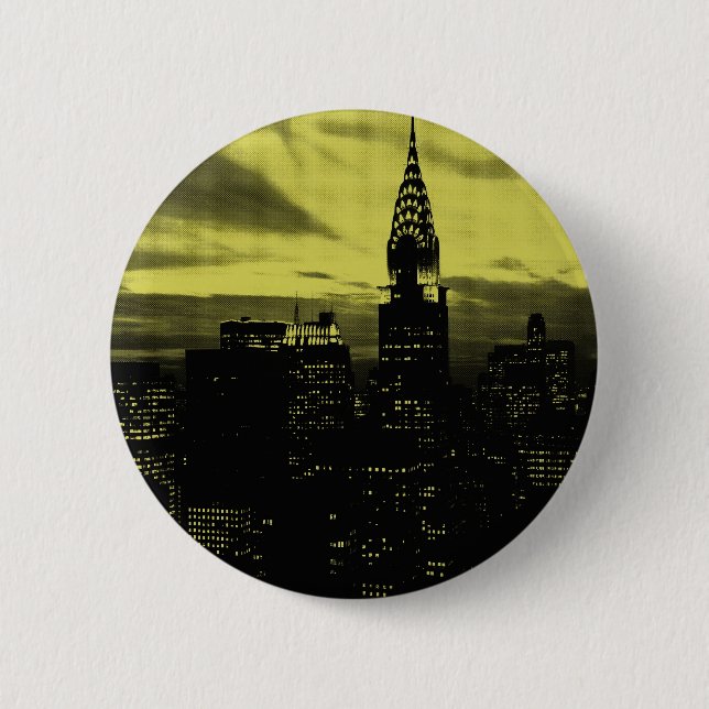 Dotted Yellow Black New York City Pinback Button (Front)