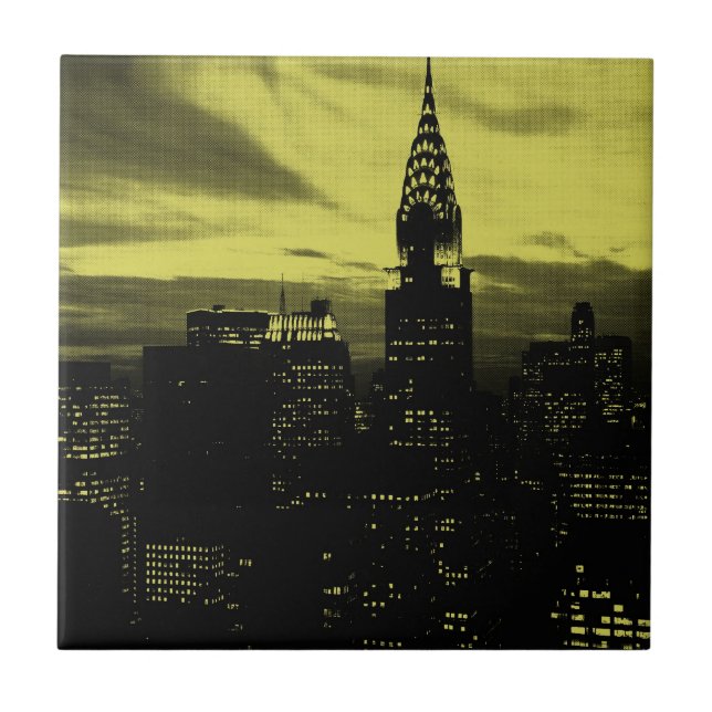 Dotted Yellow Black New York City Tile (Front)