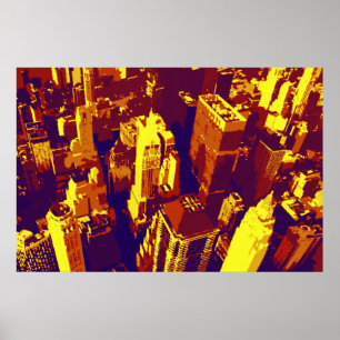 Dotted Yellow Blue Retro Pop Art NYC Roofs Poster