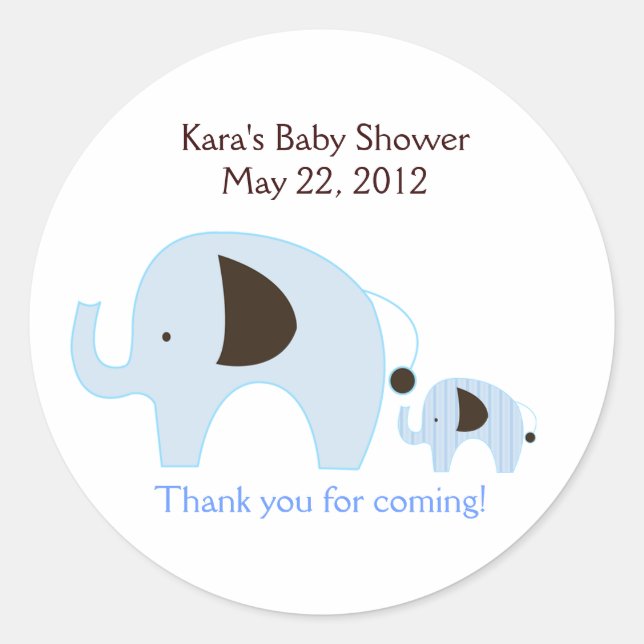 Dottie Elephant Blue Baby Shower Favor Sticker (Front)