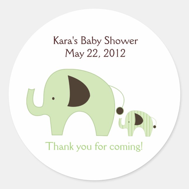 Dottie Elephant Green Baby Shower Favor Sticker (Front)