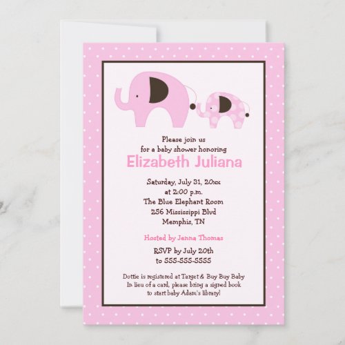 Dottie Elephant (Light Pink) Baby Shower Invite