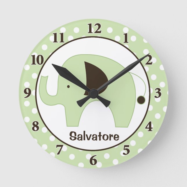 Dottie Elephant Personalized Wall Clock (Green) (Front)