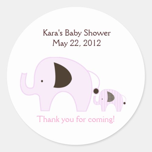 Dottie Elephant Pink Baby Shower Favor Sticker