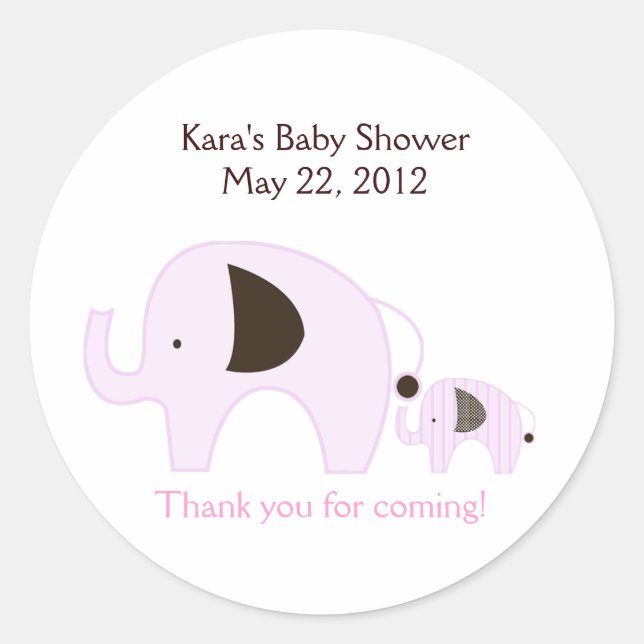 Dottie Elephant Pink Baby Shower Favor Sticker (Front)