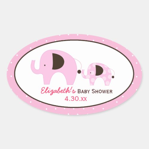 Dottie Elephant Pink Custom Oval Favor Sticker