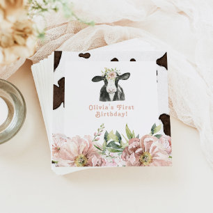 DOTTIE Holy Cow Cute Floral Farm 1st Birthday Napkins