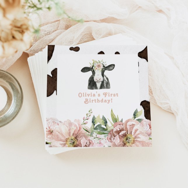 DOTTIE Holy Cow Cute Floral Farm 1st Birthday  Napkins (Creator Uploaded)