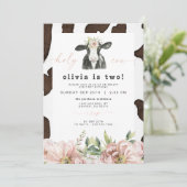 DOTTIE Holy Cow Cute Floral Farm 2nd Birthday Invitation (Standing Front)
