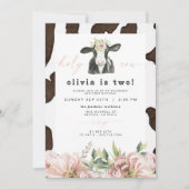 DOTTIE Holy Cow Cute Floral Farm 2nd Birthday Invitation (Front)