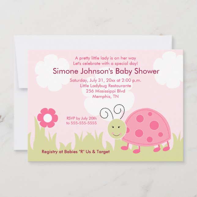 Dottie Ladybug Girl Baby Shower Invitation 4x6 (Front)