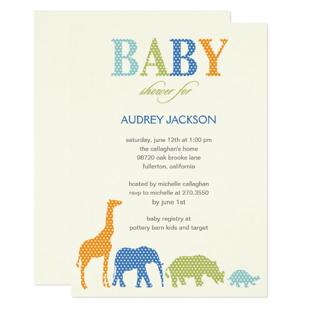 Dotty Animals Baby Shower Invitation - Blue