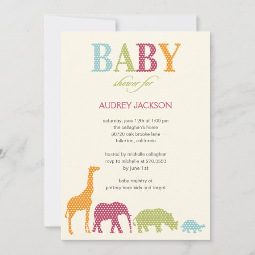 Dotty Animals Baby Shower Invitation - Pink