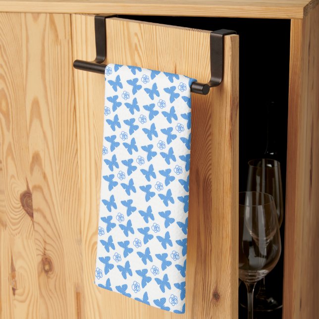 Dotty Blue Butterflies Kitchen Towel (Thirds Fold)