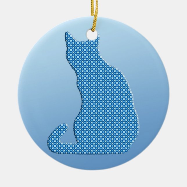 Dotty Cat - shades of blue Ceramic Ornament (Front)