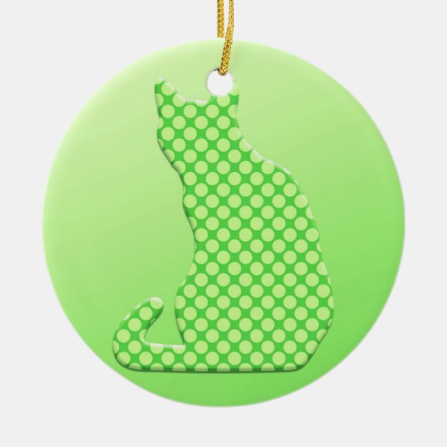Dotty Cat - shades of lime green Ceramic Ornament (Front)