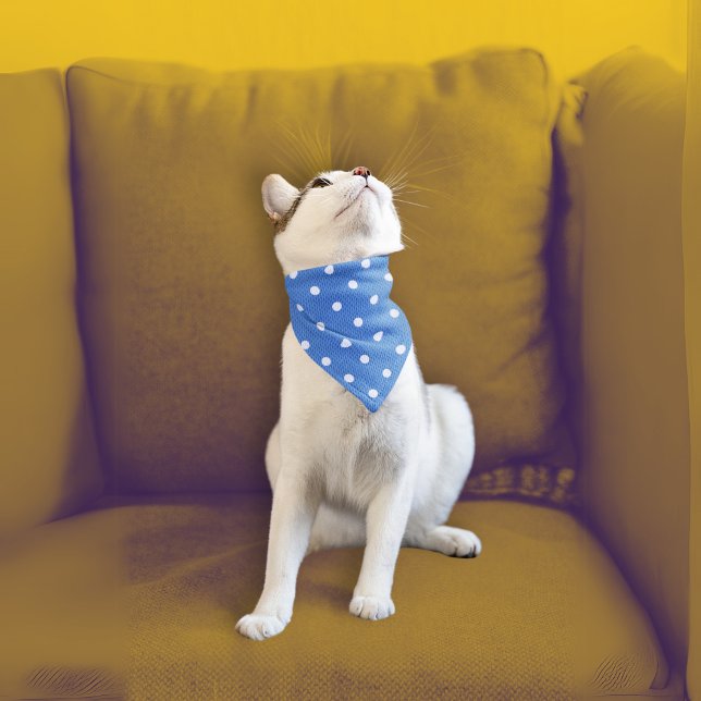 Dotty Delight Blue Bandana (A cat wears a Dotty Delight Blue Bandana.)