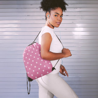 Dotty Delight Pink Drawstring Bag